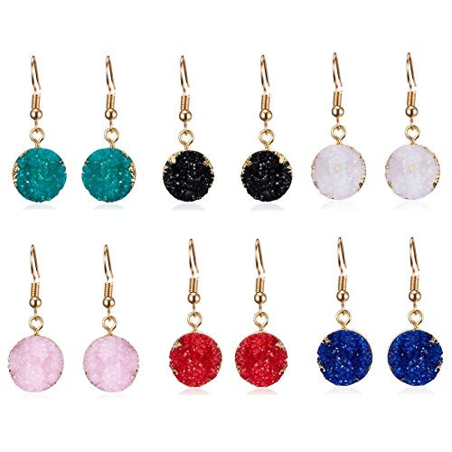 ATIMIGO Druzy Dangle Drop Hook Earrings Set for Girls Women Hypoallergenic Pierced Earrings 6 Pairs