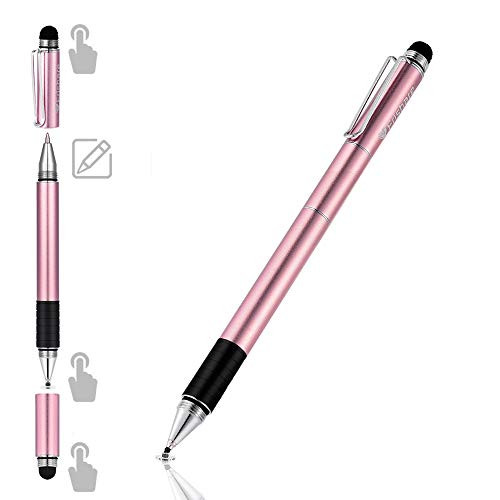 Stylus Pens for Touch Screens Capacitive Stylus Pen with Ballpoint Pen Disc Fiber Mesh Tip Writing and Drawing Fine Point Stylus for Ipad Tablet iPhone Chromebook Rose Gold