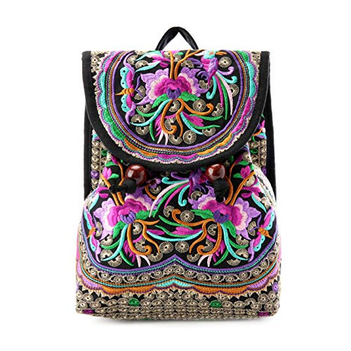 Mazexy Handmade Embroidered Backpack Ethnic Style Vintage Printed