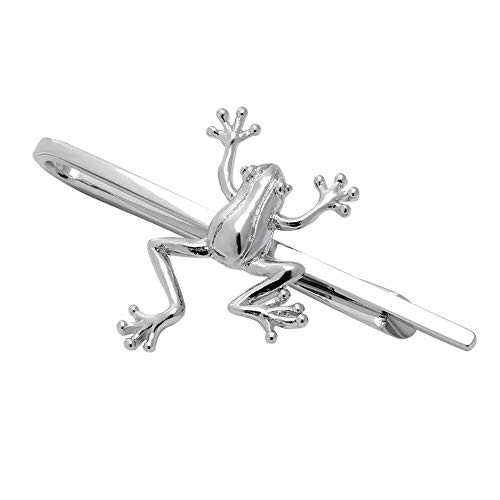 HAWSON Silver 2 inch Frog Tie Bar Clip for Men Animal Skinny Tie Clips for Necktie Daily Life with Gift Box