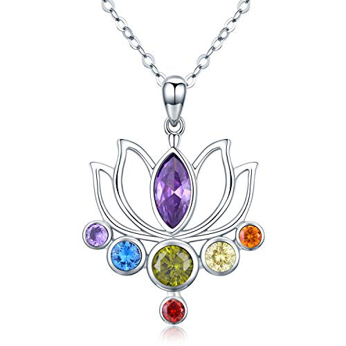 925 Sterling Silver 7 Chakra Necklace Healing Crystal Lotus Flower Pendant Necklace Jewelry Mother Birthday Gifts for WomenMomWifeYoga Lover 925 Sterling Silver 7 Chakra Necklace Healing Crystal Lotus Flower Pendant Necklace Jewelry Mother Birthday Gifts for WomenMomWifeYoga Lover
