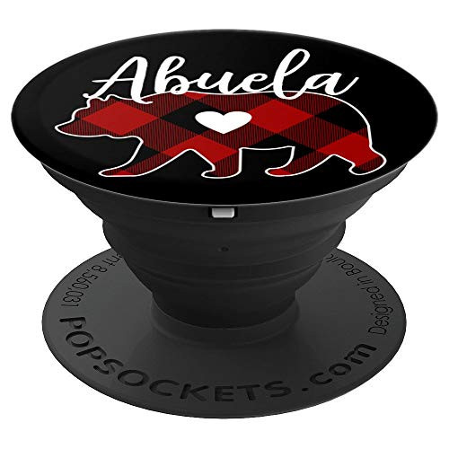 Abuela Bear Christmas Buffalo Plaid Red White  Black Gift PopSockets Grip and Stand for Phones and Tablets