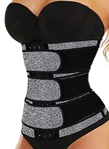 Acelitt Sweat Band Waist Trainer for Womens Corset for Weight Loss Trimmer Belt Waist Cincher Body Shaper Slimming Sports Girdle Grey Small
