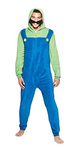 Adult Zip up Super Mario Brothers Luigi Green and Blue Costume Jumpsuit
