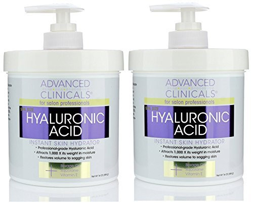 Advanced Clinicals Antiaging Hyaluronic Acid Cream for face body hands  Instant hydration for skin spa size  Two  16oz