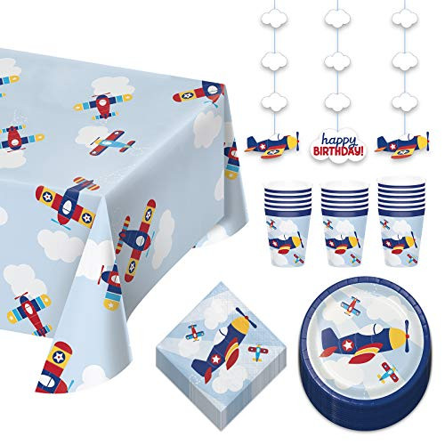 Airplane Party Pack Paper Dessert Plates Napkins Cups Table Cover and Hanging Cutouts Set Serves 16 Airplane Party Pack Paper Dessert Plates Napkins Cups Table Cover and Hanging Cutouts Set Serves 16
