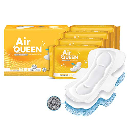 AIRQUEEN Large Super Ultra Slim Pads 4 Pack / 20 Total Real Breathable Certified 100 Organic Cotton Menstrual Pads for Period  Ultra Slim  Super Absorbency Sanitary Napkins with Wings