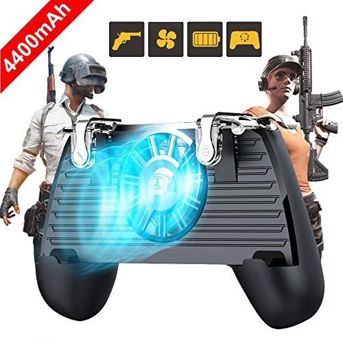 AksBlay Mobile Game Controller Gamepad Mobile Gaming Trigger with Power Bank and Fan for PUBG/Rules of Survival Gaming Grip and Gaming Joysticks for 4 56 5inch Android iOS Phone