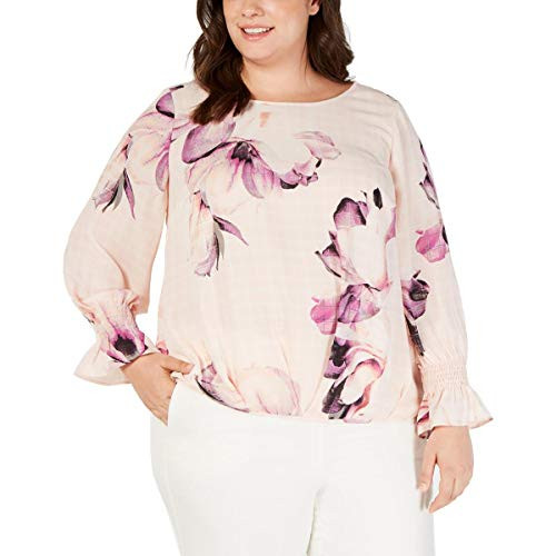 Alfani Womens Plus Tuck Front Pleated Blouse Pink 2X