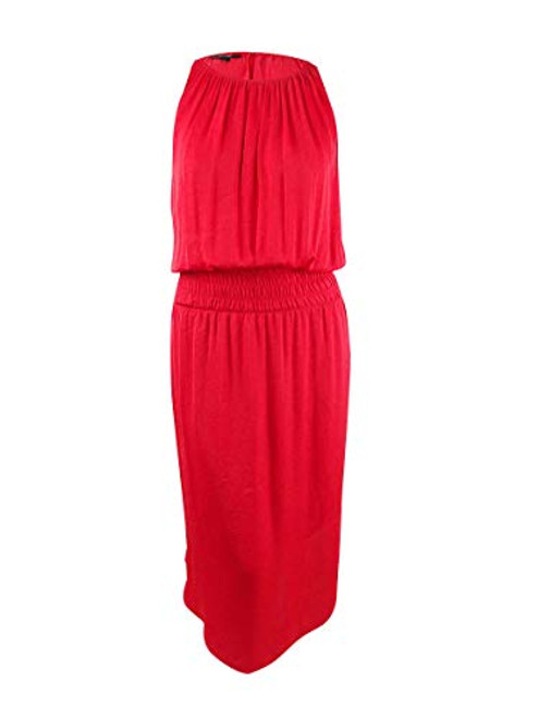 Alfani Womens Plus Smocked Sleeveless Midi Dress Red 1X
