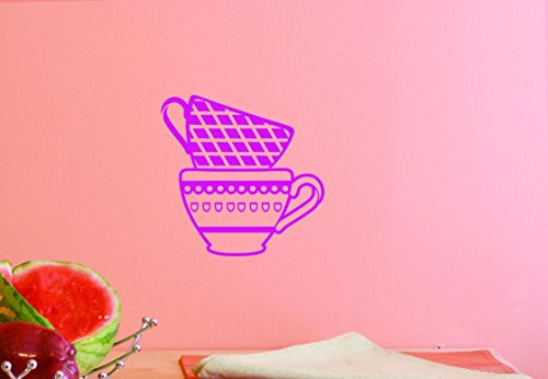 Design with Vinyl JER 1458 2 Wall Decal Kettle and Two Tea Cups 14X28 Pink 14  x 28