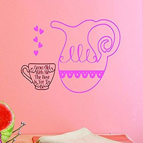 Design with Vinyl JER 1462 2 Wall Decal Kettle and Two Tea Cups 14X28 Pink 14  x 28