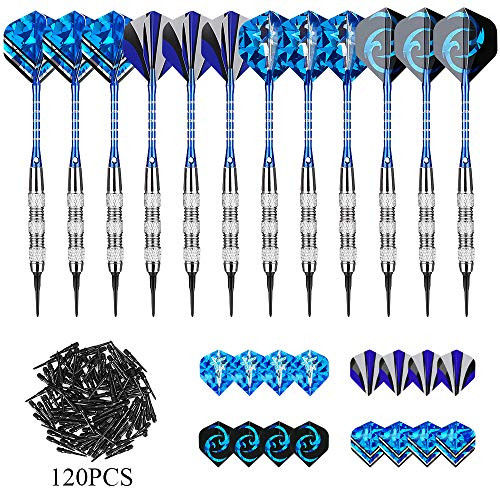 Allnice Soft Tip Darts 12 Pcs Plastic Tip Darts 18 Gram Professional Darts Set for Electronic Dart Board 12 Aluminium Alloy Shaft 16 Dart Flights 120 Extra Dart Tips
