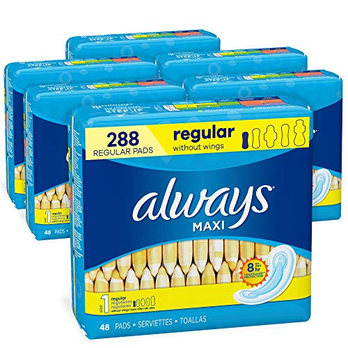 Always Maxi Feminine Pads for Women Size 1 Regular Absorbency Unscented 48 Count  Pack of 6 288 Count Total Package May Vary