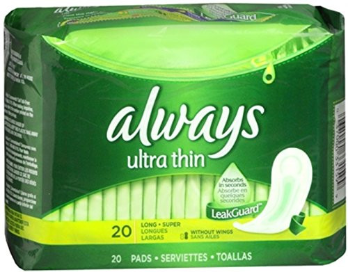 Always Ultra Thin Pads without Wings Long Super 20 ea Pack of 4