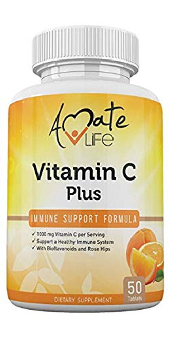 Vitamin C Plus  1000mg Vitamin C Dietary Supplement  Immune Support  Citrus Bioflavonoids  Rose Hip Complex Fast Absorption Antioxidant Source  50 Tablets by Amate Life