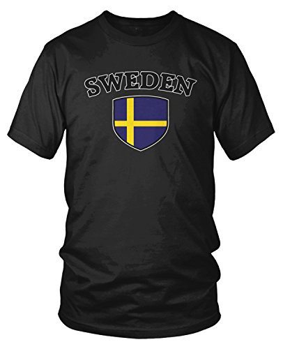 Amdesco Men s Sweden Flag Shield Sverige Swedish Pride TShirt Black Large