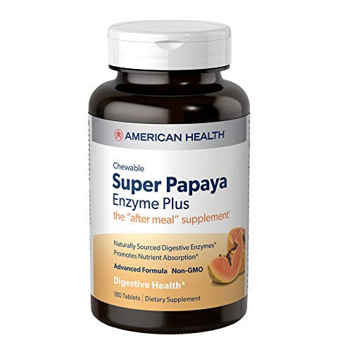 American Health Super Papaya Enzyme Plus Chewable Tablets Natural Papaya Flavor  Promotes Digestion  Nutrient Absorption Contains Papain  Other Enzymes  180 Count 60 Total Servings