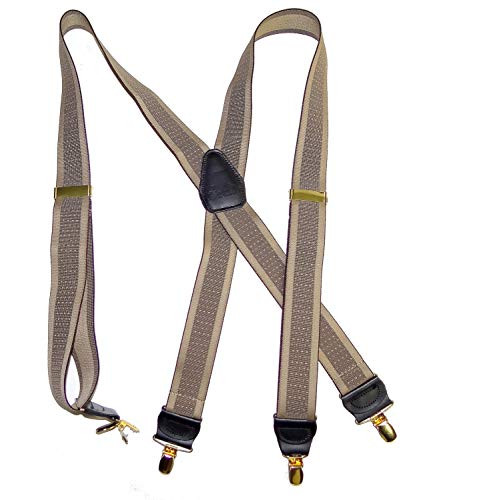 Holdup Brand Jacquard Series Taupe and Tan Xback Suspenders with Goldtone Noslip Clips