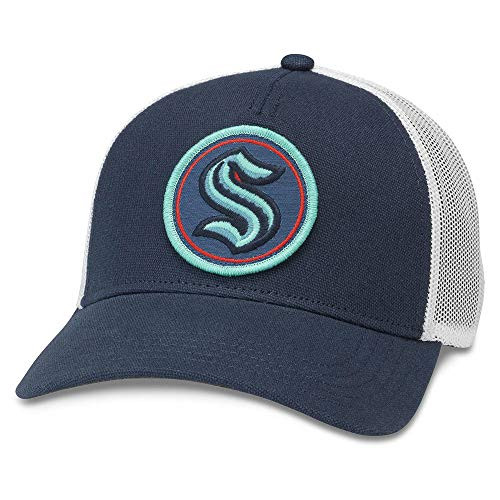 AMERICAN NEEDLE Seattle Kraken NHL Baseball Hat Structured Fit with Mesh Sides and Curved Brim Adjustable Snapback Trucker Dad Cap Valin Collection White/Navy 42962ASEKWHNV AMERICAN NEEDLE Seattle Kraken NHL Baseball Hat Structured Fit with Mesh Sides and Curved Brim Adjustable Snapback Trucker Dad Cap Valin Collection White/Navy 42962ASEKWHNV