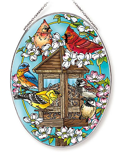 Amia Songbird and Cardinal Glass Suncatcher 9  Multicolor