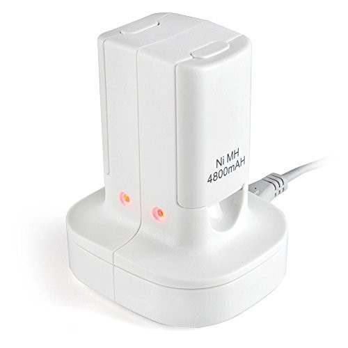 TNP Xbox 360 2 Pack Rechargeable Battery Pack + Dual Charging Station Dock Stand Base (White) for Xbox 360 Wireless Controller [Xbox 360]