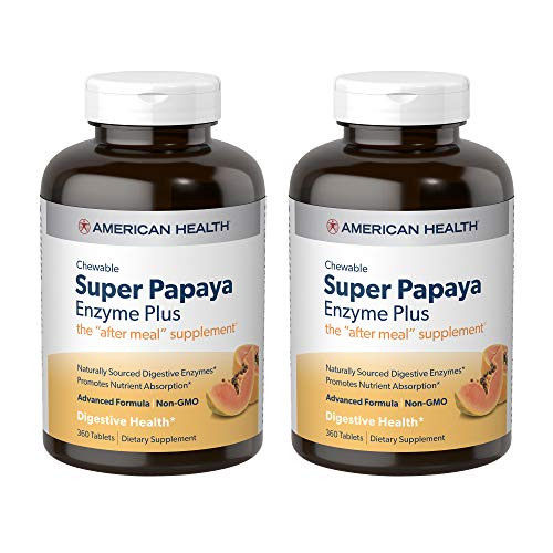 American Health Super Papaya Enzyme Plus Chewable Tablets Natural Papaya Flavor 2 Pack  Promotes Digestion  Nutrient Absorption Contains Papain  Other Enzymes  360 Count 240 Total Servings