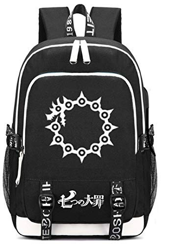 Siawasey Anime The Seven Deadly Sins Cosplay Backpack Daypack Bookbag Shoulder Bag Laptop School Bag with USB Charging Port
