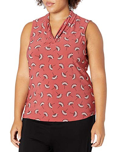 Anne Klein Women s Plus Size Printed Triple Pleat TOP Cinnamon Combo 0X