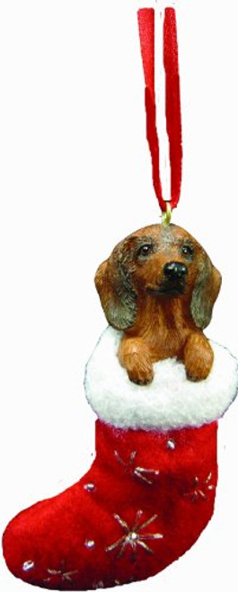 Dachshund Christmas Stocking Ornament with Santa s Little Pals Hand Painted and Stitched Detail Dachshund Christmas Stocking Ornament with Santa s Little Pals Hand Painted and Stitched Detail