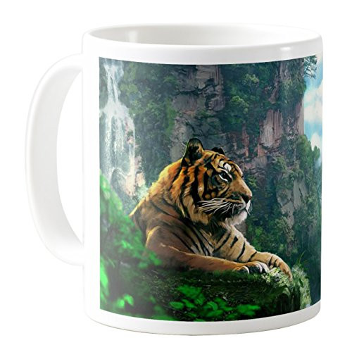 AquaSakura  Tiger Forest Waterfall Art  11oz Ceramic Coffee Mug Tea Cup
