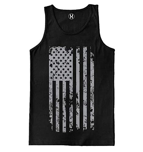 Haase Unlimited Silver American Flag  USA Patriotic Freedom Men s Tank Top Black XLarge