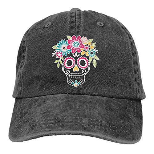 Waldeal Women s Sugar Skull Vintage Washed Denim Adjustable Baseball Cap for Mom Hat