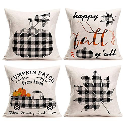 Aremetop Pack of 4 Fall Decor Buffalo Plaids Pumpkin Leaves Truck Pillow Covers Autumn Farm Fresh Pumpkin Patch Throw Pillow Case Cushion Cover with Quote Cotton Linen 18x18 Inch Fall Decorations Aremetop Pack of 4 Fall Decor Buffalo Plaids Pumpkin Leaves Truck Pillow Covers Autumn Farm Fresh Pumpkin Patch Throw Pillow Case Cushion Cover with Quote Cotton Linen 18x18 Inch Fall Decorations