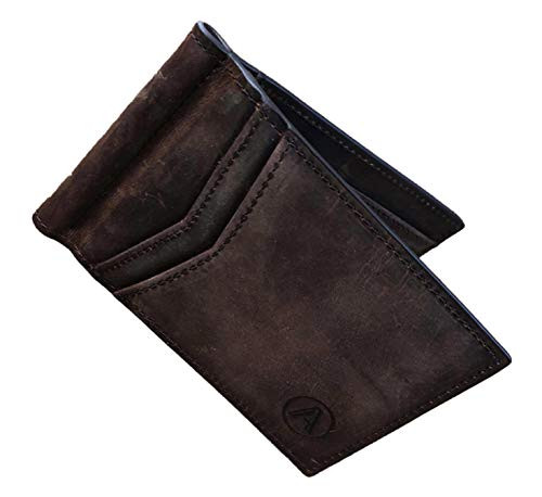 ARGENT Mens RFID Blocking Bifold Wallet Genuine Leather Brown Slim Wallet with Money Clip