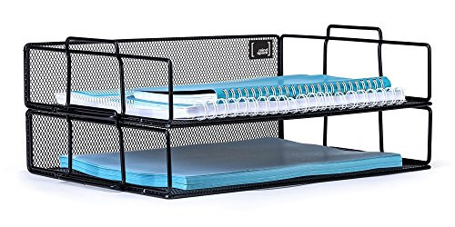 Mindspace 2 Tier Stackable Letter Tray Desk Organizer | The Mesh Collection, Black
