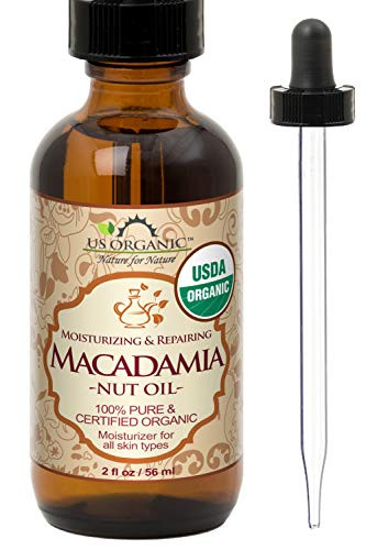 US Organic Macadamia Nut Oil Unrefined Virgin USDA Certified Organic 100 Pure  Natural Cold Pressed in Amber Glass Bottle w/Glass Eye dropper for Easy Application 2 oz Small