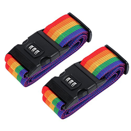 HOLLY TRIP Pack of 2 Luggage Straps Adjustable Luggage Strap Belts Travel Bag Accessories For 20 32  Suitcase With Address Tag and 3Dial Combination Lock Rainbow color