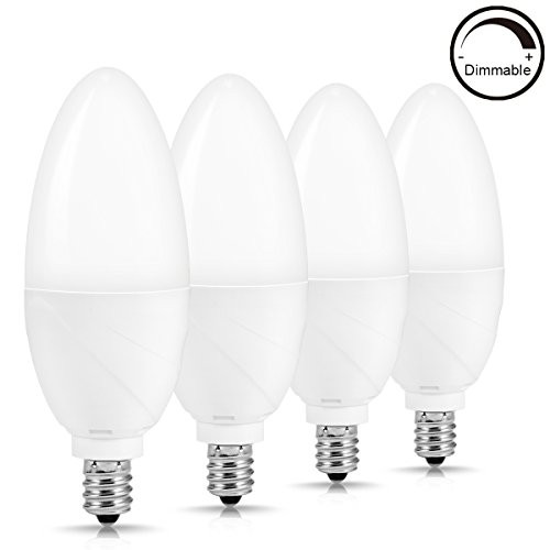 Smartinliving 60 Watt LED Candelabra Light Bulbs, Daylight 5000K 6W E12 Base Ceiling Fan Light Bulbs, Candle Shape Chandelier Kitchen Light, Dimmable, 550 Lumens(4pack)