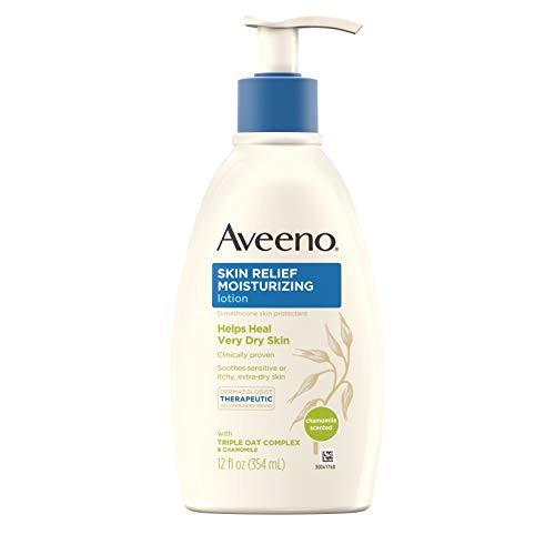 Aveeno Skin Relief Moisturizing Lotion with Chamomile Scent  Triple Oat Complex Dimethicone Skin Protectant for Sensitive  ExtraDry Itchy Skin 12 fl  oz