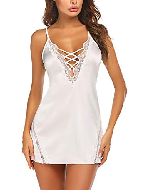 Avidlove Women Chemise Lingerie Satin Lace Nightgown Lace Babydoll Sleepwear Dress White XL Avidlove Women Chemise Lingerie Satin Lace Nightgown Lace Babydoll Sleepwear Dress White XL