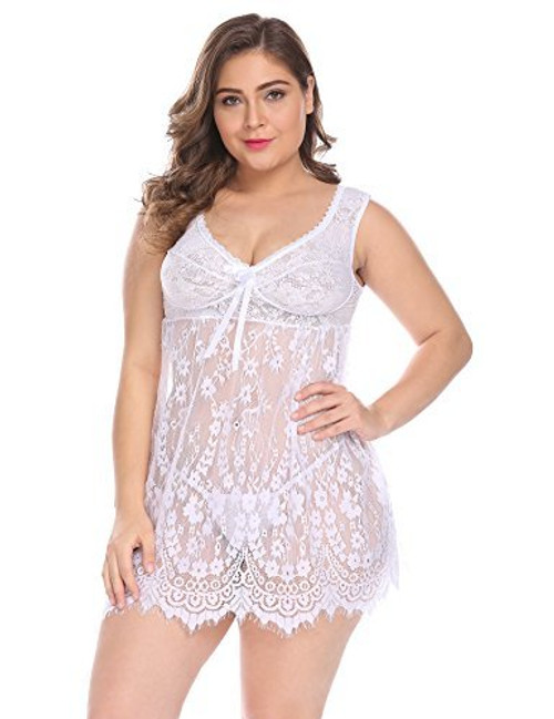 Avidlove Womens Plus Size Lace Babydoll Sleepwear Nightwear Mesh Lingerie Chemise White Avidlove Womens Plus Size Lace Babydoll Sleepwear Nightwear Mesh Lingerie Chemise White