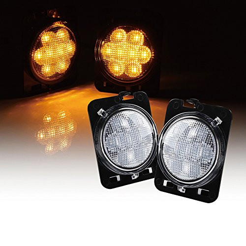 Xprite LED Amber Yellow Front Fender Side Marker Light Assembly with Clear Lens for 2007-2017 Jeep Wrangler