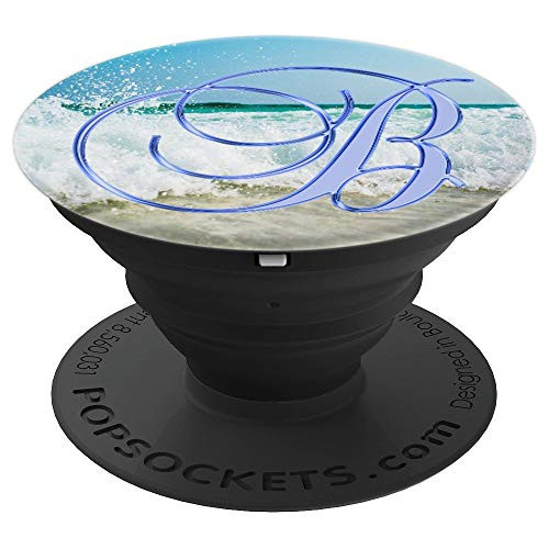 B Blue Beach Ocean Waves Sand Sunset Monogram Initial Letter PopSockets Grip and Stand for Phones and Tablets