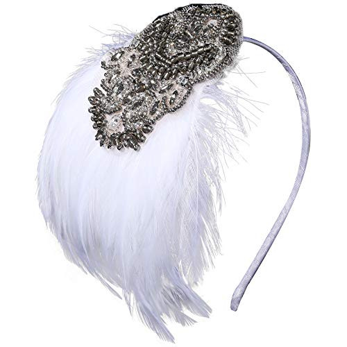 BABEYOND Great Gatsby Headband Art Deco Headpiece 1920s Flapper Headband 1920s Flapper Gatsby Hair Accessories White