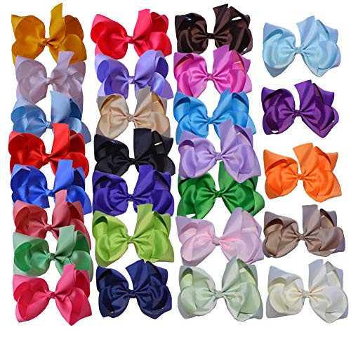 ShungFun Grosgrain Ribbon Hair Bows with Alligator Clips Boutique Hair Clips Hair Accessories for Baby Girls Teens Toddlers Kids 6inch 27colors27pcs