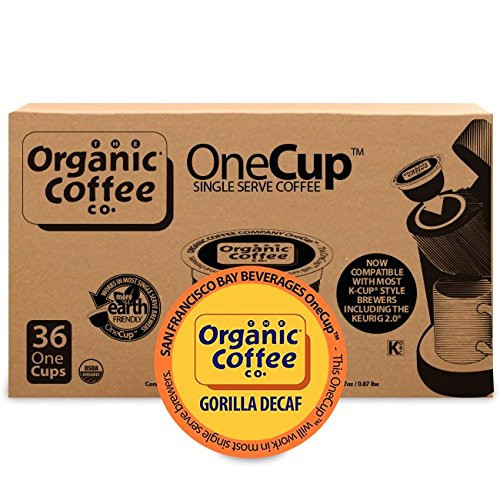 Organic Coffee Co. OneCup, Gorilla DECAF, 36 Count- Single Serve Coffee, Compatible with Keurig K-cup Brewers, USDA Organic