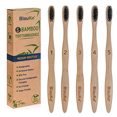 Bamboo Toothbrush with Medium Bristles 5Pack Set of 5 Bamboo Toothbrushes with Charcoal Infused Bristles EcoFriendly Biodegradable Charcoal Toothbrush Set BlauKe Bamboo Toothbrush with Medium Bristles 5Pack Set of 5 Bamboo Toothbrushes with Charcoal Infused Bristles EcoFriendly Biodegradable Charcoal Toothbrush Set BlauKe