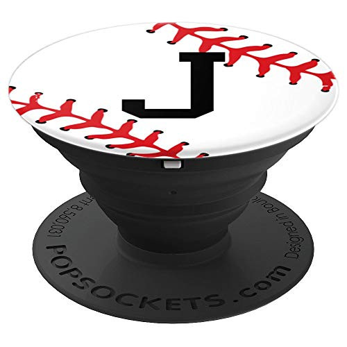 Baseball Letter J Initial Gift Ball Player Gift for Guys PopSockets Grip and Stand for Phones and Tablets