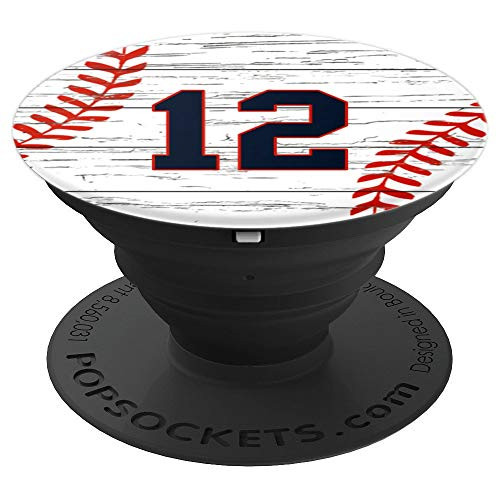 Baseball Number 12 Ball Vintage for Baseball Players Gift PopSockets Grip and Stand for Phones and Tablets